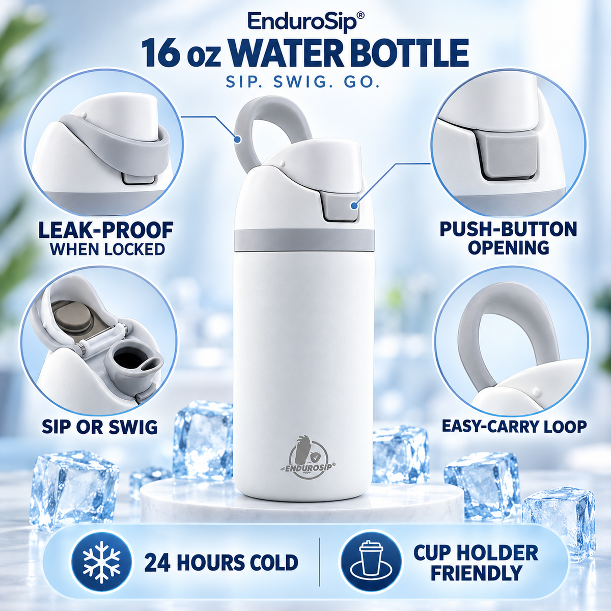 EnduroSip® 16 oz Kids Insulated Stainless Steel Water Bottle with Straw