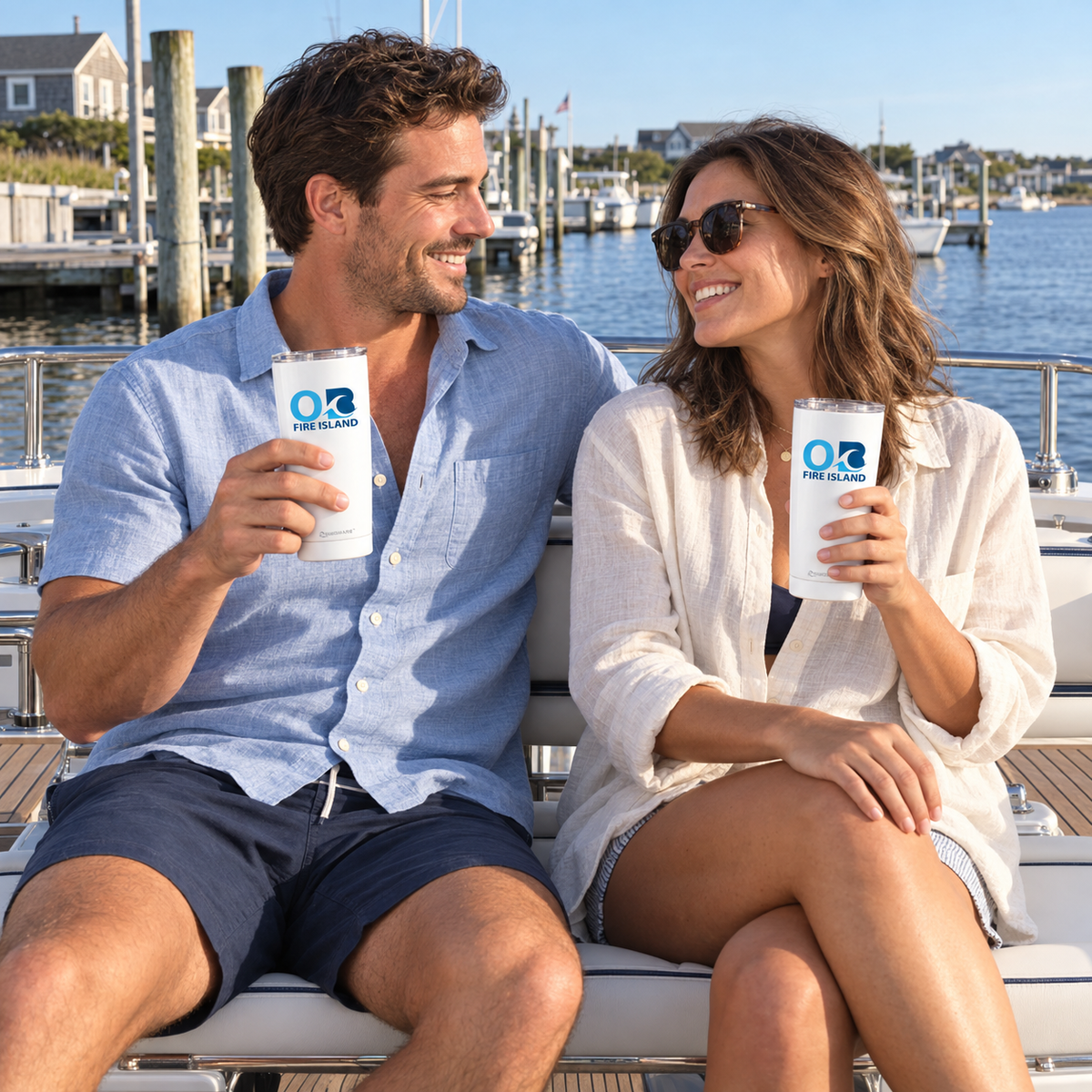 Ocean Beach Fire Island “OB Wave” 20 oz Stainless Steel Double-Wall Vacuum-Insulated Tumbler – White | EnduroSip Fire Island Collection