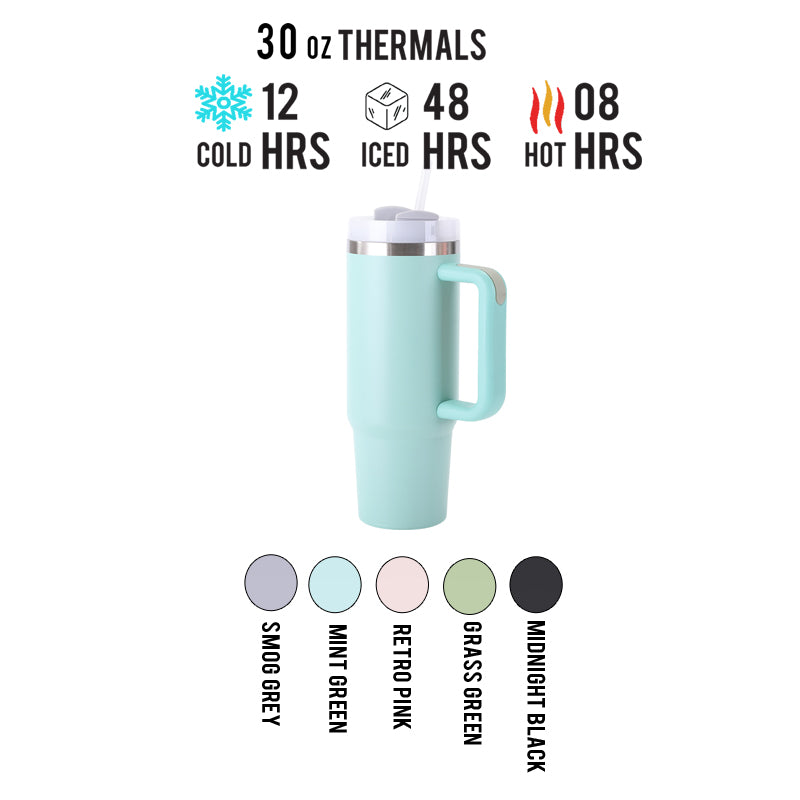 30oz Stainless Steel Tumbler with Handle & Straw – Double Wall, Car Cup Holder Friendly