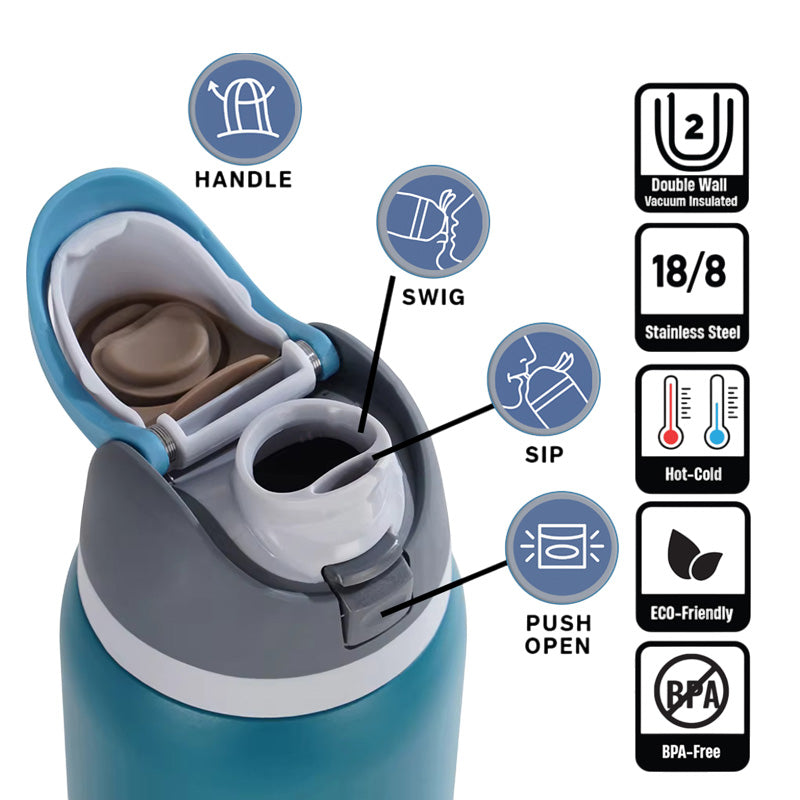 32 oz Fruit Water Bottle Dual Drinking Modes Vacuum Insulated Stainless Steel