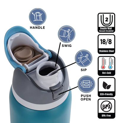 EnduroSip Kids Fruit Bottle Insulated Stainless Steel Water Bottle with Straw for Sports, Travel, and School, BPA-Free Sports Water Bottle, 16 oz