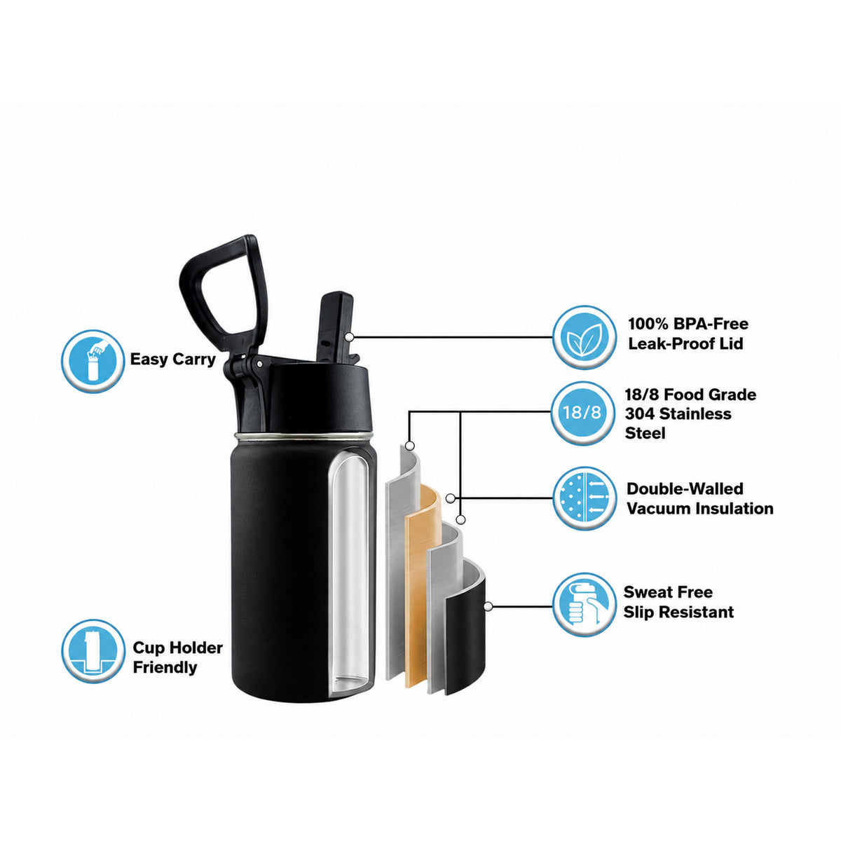 EnduroSip® 12 oz Kids Insulated Stainless Steel Water Bottle with Straw