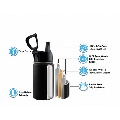 EnduroSip® 12 oz Kids Insulated Stainless Steel Water Bottle with Straw