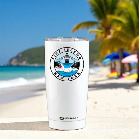 Fire Island NY Stainless Steel Tumbler White 20 oz Surfing