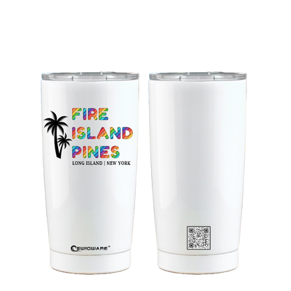 Fire Island PinesNew York White 20 oz Stainless Steel Tumbler, Keep Cold, Hot, Fits Cup Holder Boating Beach