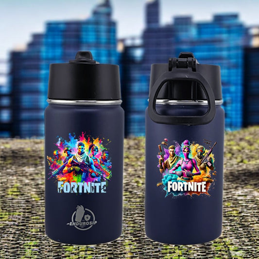 12 oz Fortnite Kids Sports Kettle – Blue Edition | Straw Lid & Carry Handle | Dual-Sided 3D UVDTF Stickers | Durable, Spill-Proof & Kid-Friendly