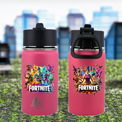 12 oz Fortnite Kids Sports Kettle – Pink Edition | Straw Lid & Carry Handle | Dual 3D UVDTF Stickers | Spill-Proof, Durable & Kid-Friendly
