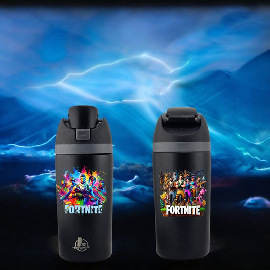 Fortnite Black Edition – 16 oz Kids Battle Bottle | Dual-Sided 3D UVDTF Art, Leak-Proof Flip Lid & Ultra-Durable Stainless Steel