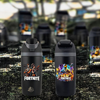 Fortnite 16 oz Kids Hydration Bottle – Black Matte | Double-Sided 3D UVDTF Graphics, Leak-Proof Design & Rugged Durability