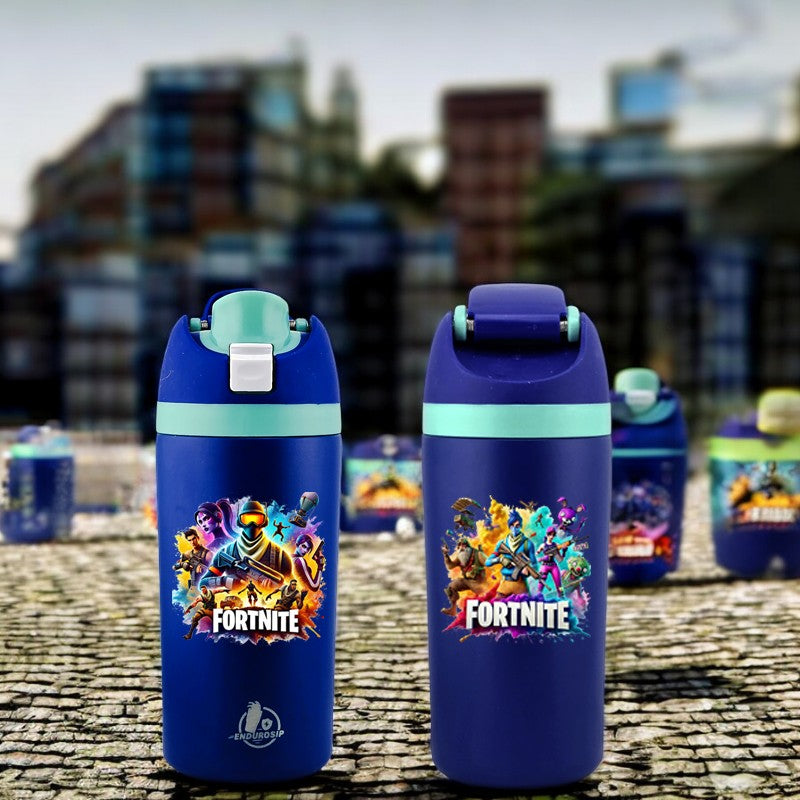 Fortnite 16 oz Blue Power Bottle | Dual-Sided 3D UVDTF Characters, Leak-Proof Lid & Kid-Strong Stainless Steel