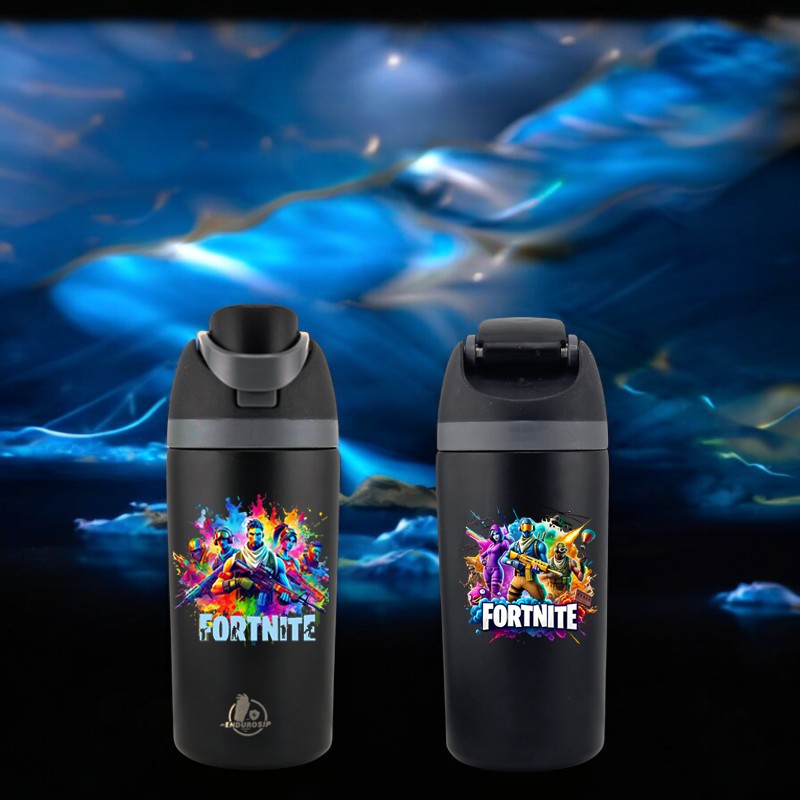Fortnite 16 oz Black Gamer Bottle | Ultra-Bright Double-Sided 3D UVDTF Art, Leak-Proof Lid & Tough Kid-Safe Design