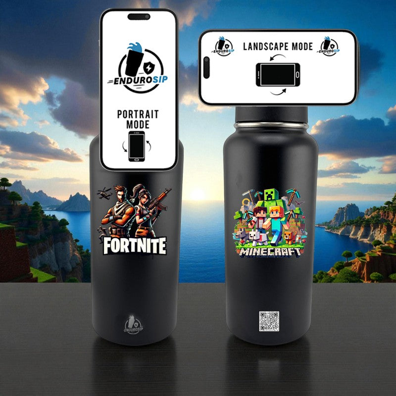 🕹️ Fortnite x Minecraft 32 oz MagSafe Stainless Steel Tumbler – Dual-Sided 3D UVDTF Design (Black Edition)