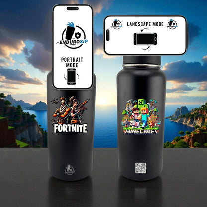 🕹️ Fortnite x Minecraft 32 oz MagSafe Stainless Steel Tumbler – Dual-Sided 3D UVDTF Design (Black Edition)