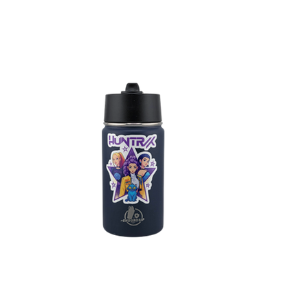 12 oz Kids Sports Kettle – Straw & Handle Bottle with Dual 3D UVDTF Stickers (Rumi, Zoey & Mira | K-Pop Demon Hunters)