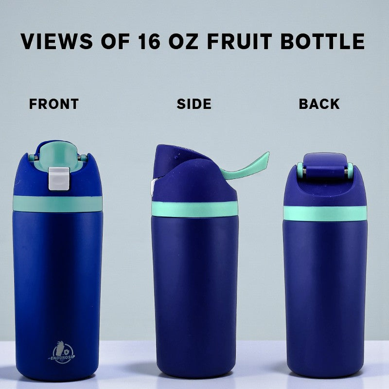 EnduroSip Kids Fruit Bottle Insulated Stainless Steel Water Bottle with Straw for Sports, Travel, and School, BPA-Free Sports Water Bottle, 16 oz