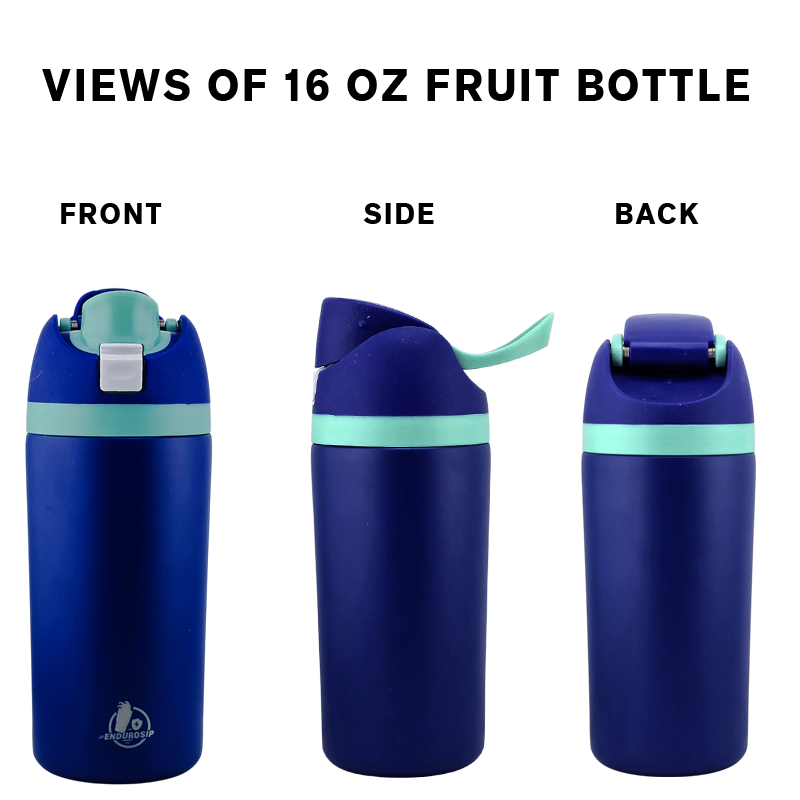 EnduroSip Kids Fruit Bottle Insulated Stainless Steel Water Bottle with Straw for Sports, Travel, and School, BPA-Free Sports Water Bottle, 16 oz
