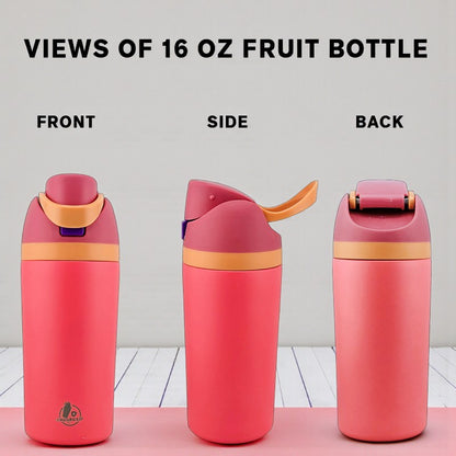 EnduroSip Kids Fruit Bottle Insulated Stainless Steel Water Bottle with Straw for Sports, Travel, and School, BPA-Free Sports Water Bottle, 16 oz