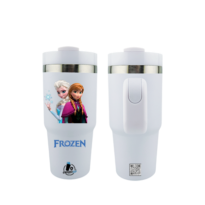 14 oz Stainless Steel Tumbler With Handle – Frozen-Inspired | Single-Sided Double UVDTF 3D Permastickers | Vacuum Insulated & BPA-Free