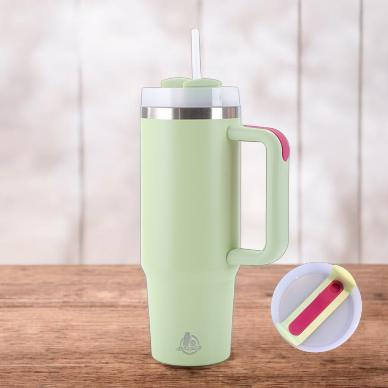 30oz Stainless Steel Tumbler with Handle & Straw – Double Wall, Car Cup Holder Friendly