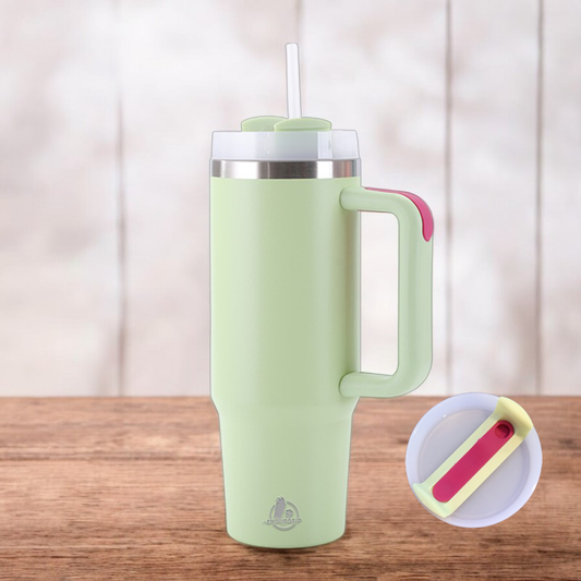 30oz Stainless Steel Tumbler with Handle & Straw – Double Wall, Car Cup Holder Friendly