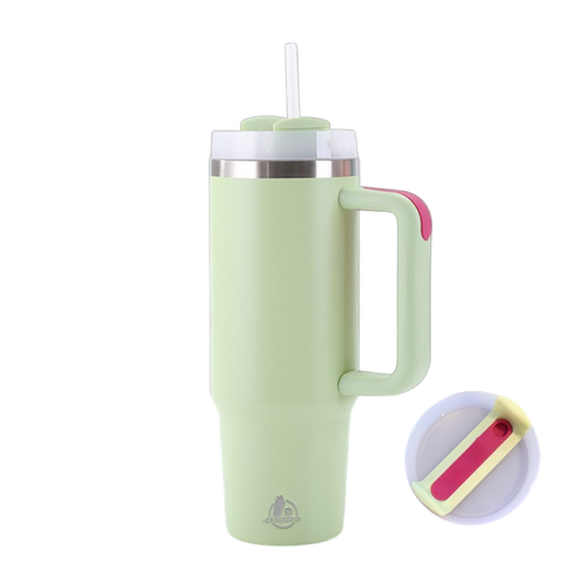 30oz Stainless Steel Tumbler with Handle & Straw – Double Wall, Car Cup Holder Friendly