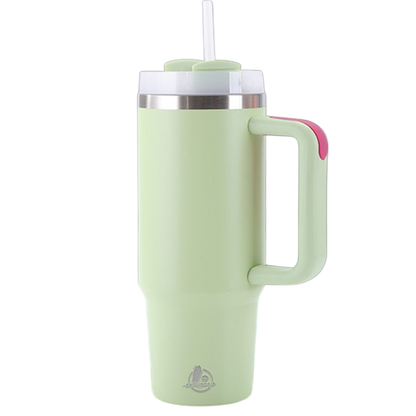 30oz Stainless Steel Tumbler with Handle & Straw – Double Wall, Car Cup Holder Friendly