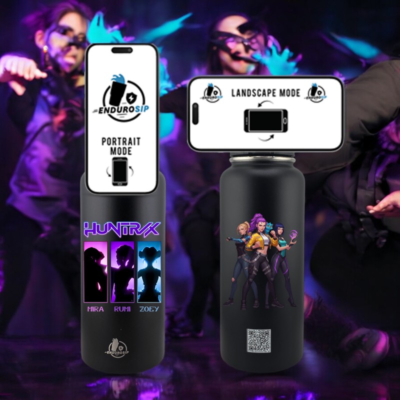 Endurosip 32 oz MagSafe Phone Holder Tumbler – K-Pop Demon Hunters Huntrx (Zoey • Mira • Rumi) | UVDTF 3D Permastickers