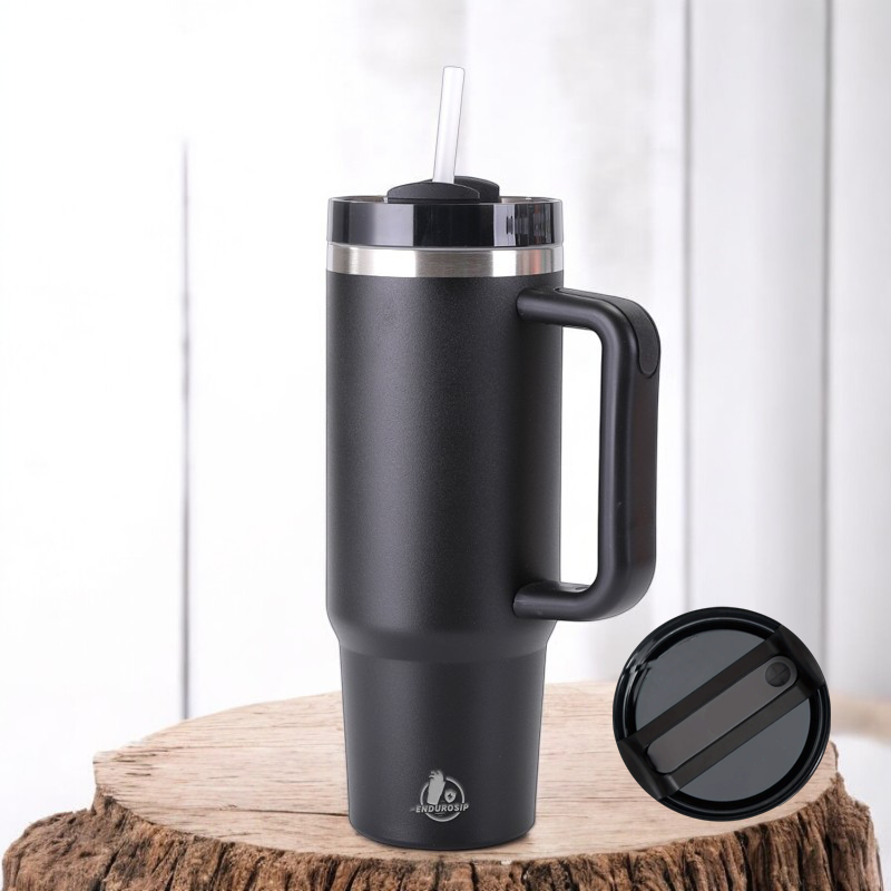 30oz Stainless Steel Tumbler with Handle & Straw – Double Wall, Car Cup Holder Friendly