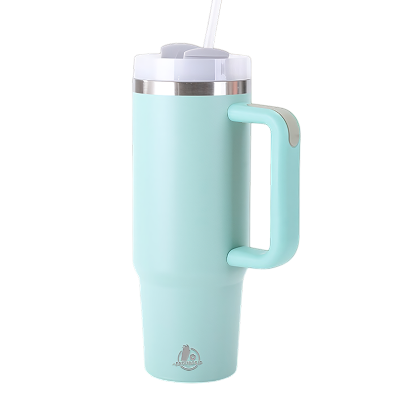30oz Stainless Steel Tumbler with Handle & Straw – Double Wall, Car Cup Holder Friendly