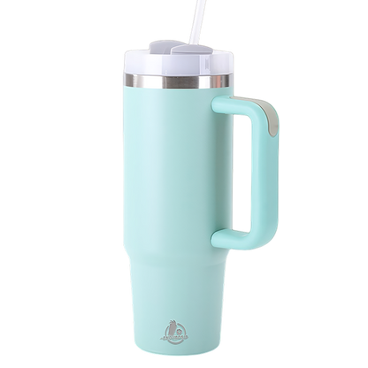 30oz Stainless Steel Tumbler with Handle & Straw – Double Wall, Car Cup Holder Friendly