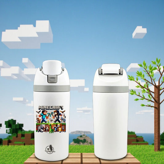 16 oz Minecraft-Inspired Kids Fruit Bottle – Single-Sided UVDTF 3D Permasticker Design | Leak-Proof & Kid-Friendly | White