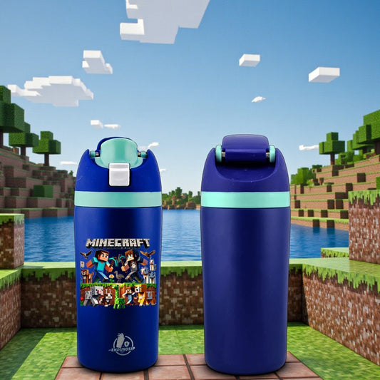 16 oz Minecraft-Inspired Kids Fruit Bottle – Single-Sided UVDTF 3D Permasticker Design | Leak-Proof & Kid-Friendly | Blue