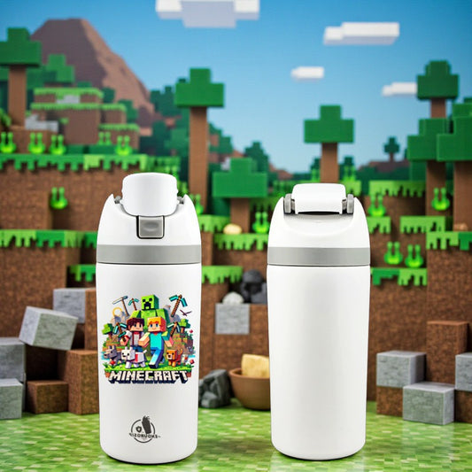 16 oz Minecraft-Inspired Kids Fruit Bottle – Single-Sided UVDTF 3D Permasticker Design | Leak-Proof & Kid-Friendly | White