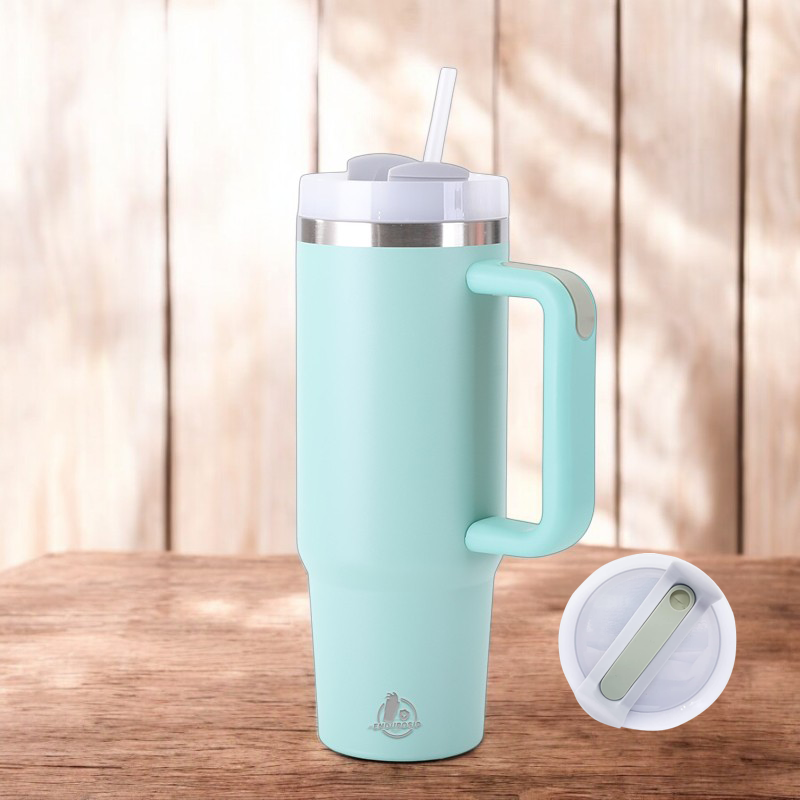 30oz Stainless Steel Tumbler with Handle & Straw – Double Wall, Car Cup Holder Friendly