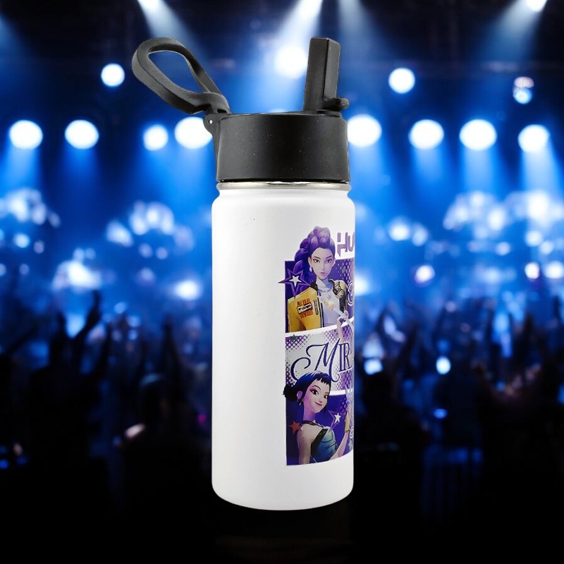 12 oz Kids Sports Kettle – EnduroSip® Double-Wall Insulated | Leak-Proof BPA-Free Lid | Rumi, Zoey & Mira K-Pop 3D UVDTF Sticker Edition