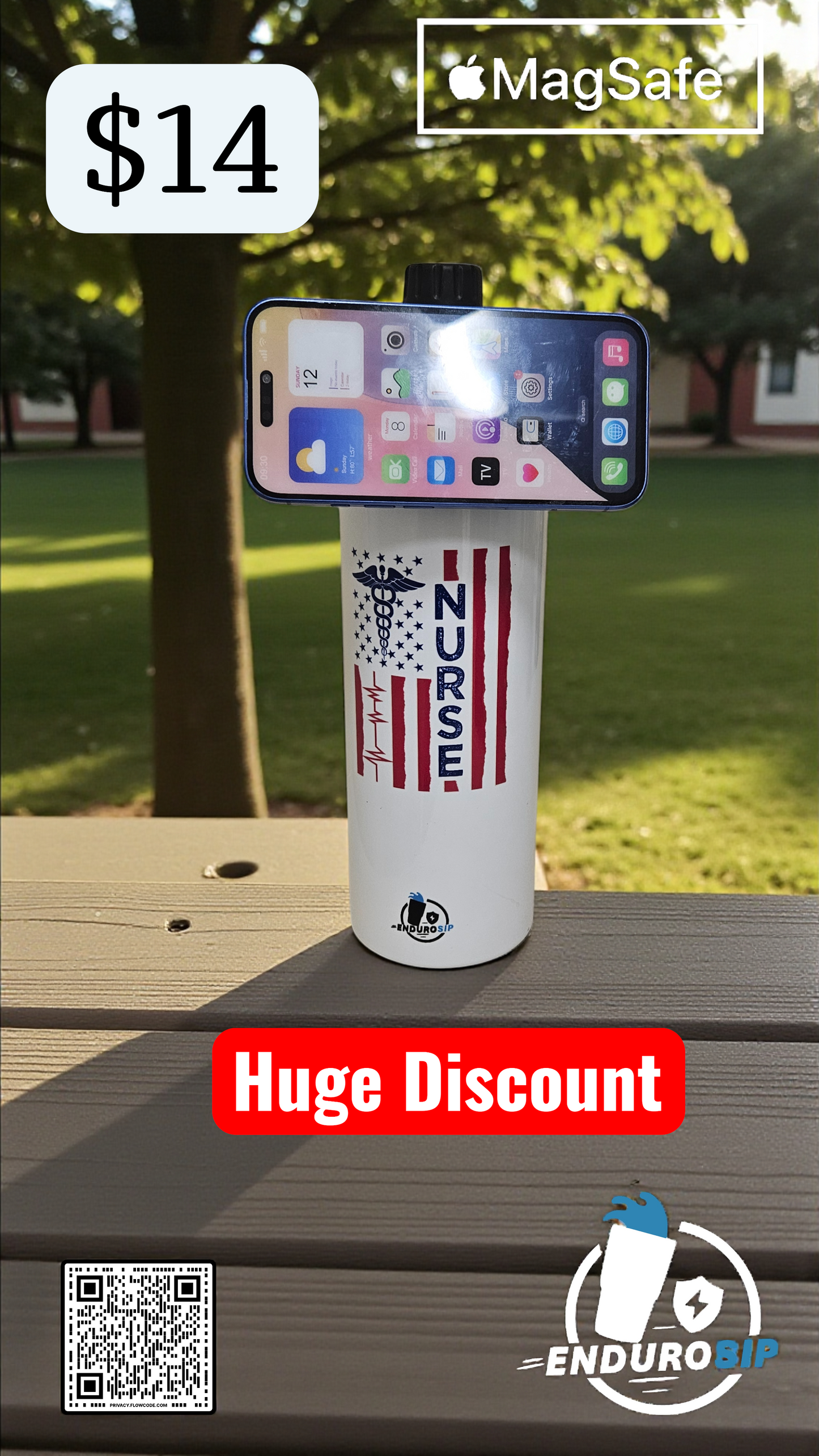 40oz MagSafe Stainless Steel Tumbler – Dual Lid (Straw + Magnetic Phone Holder) | Hot & Cold | EnduroSip