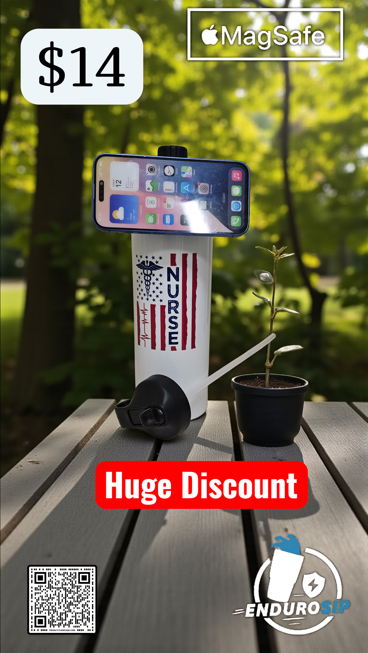40oz MagSafe Stainless Steel Tumbler – Dual Lid (Straw + Magnetic Phone Holder) | Hot & Cold | EnduroSip