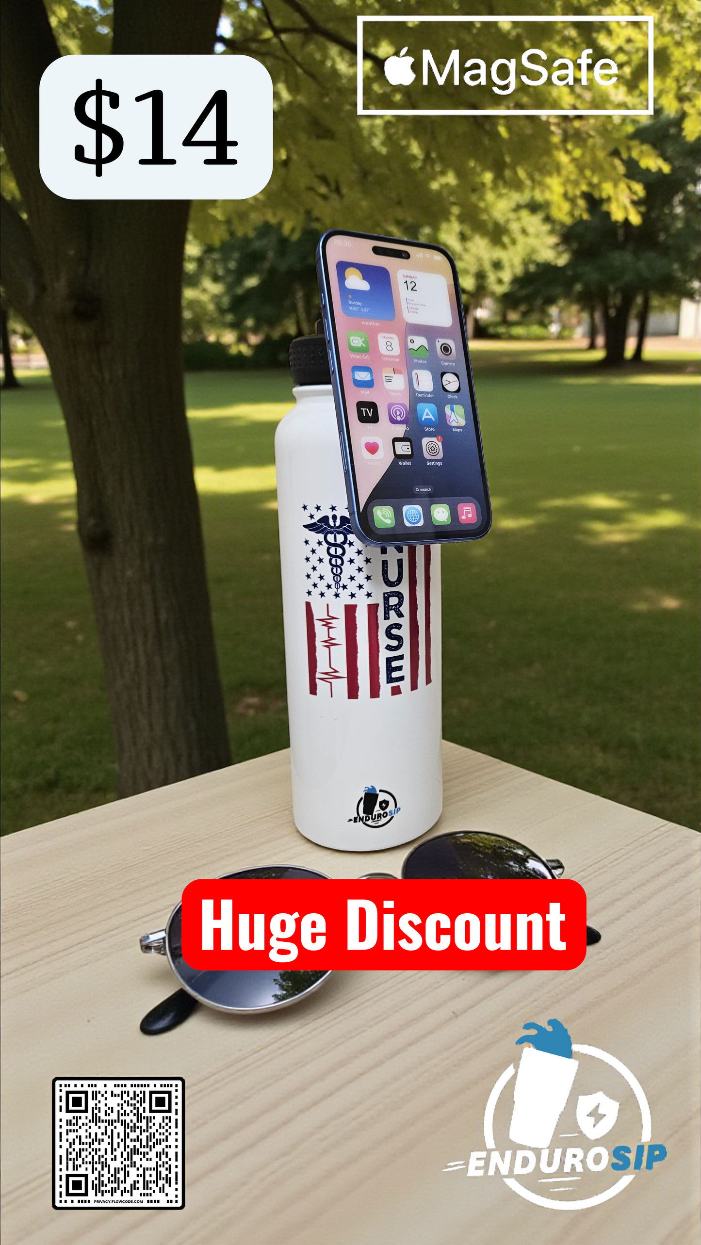 40oz MagSafe Stainless Steel Tumbler – Dual Lid (Straw + Magnetic Phone Holder) | Hot & Cold | EnduroSip