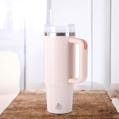 30oz Stainless Steel Tumbler with Handle & Straw – Double Wall, Car Cup Holder Friendly