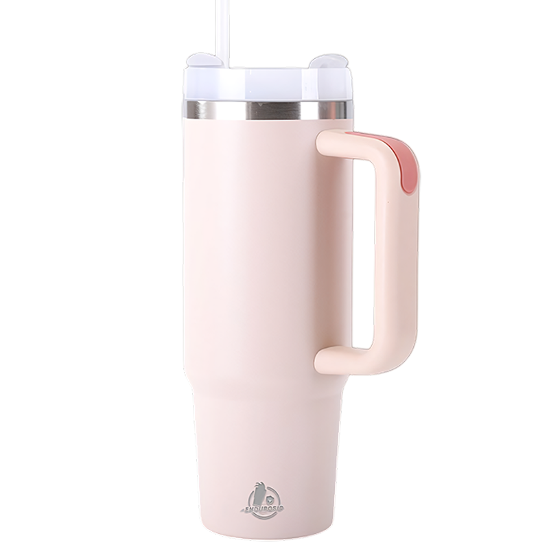 30oz Stainless Steel Tumbler with Handle & Straw – Double Wall, Car Cup Holder Friendly