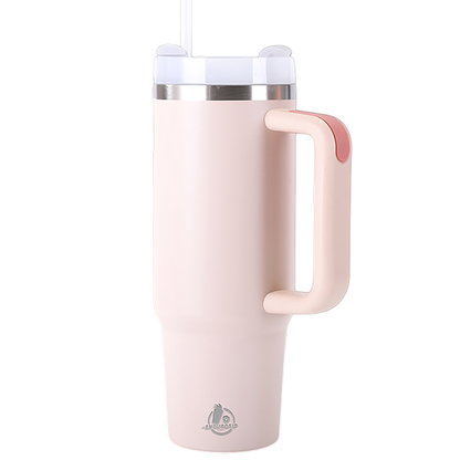 30oz Stainless Steel Tumbler with Handle & Straw – Double Wall, Car Cup Holder Friendly