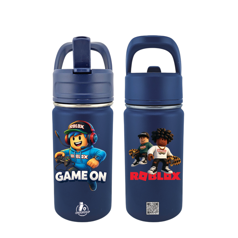 12 oz Kids Water Bottle Tumbler – Roblox-Inspired Front & Back | UVDTF 3D Permasticker | Leak-Proof, Insulated, Stainless Steel