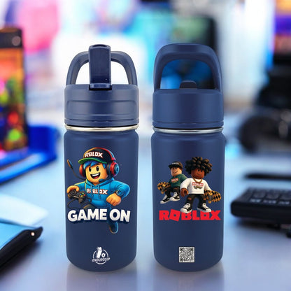 12 oz Kids Water Bottle Tumbler – Roblox-Inspired Front & Back | UVDTF 3D Permasticker | Leak-Proof, Insulated, Stainless Steel