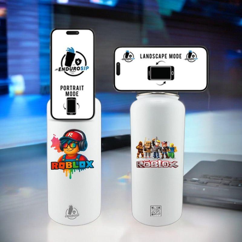 Roblox Neon White 32oz Stainless Steel Magnetic Lid Bottle – Dual 3D UVDTF Stickers (2-Sided)