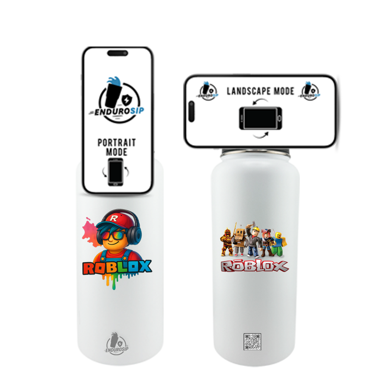 Roblox Neon White 32oz Stainless Steel Magnetic Lid Bottle – Dual 3D UVDTF Stickers (2-Sided)