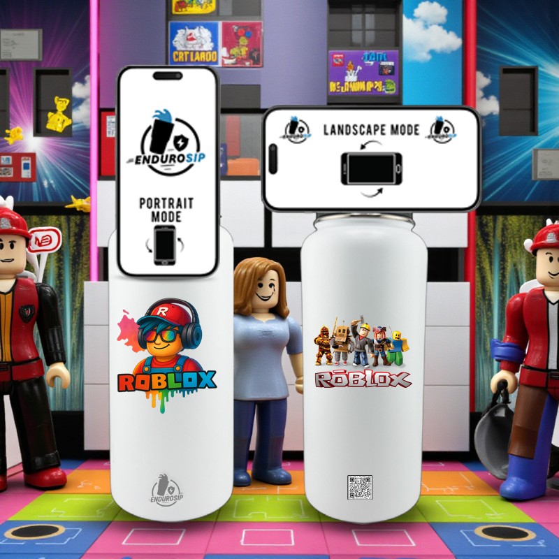 Roblox Neon White 32oz Stainless Steel Magnetic Lid Bottle – Dual 3D UVDTF Stickers (2-Sided)