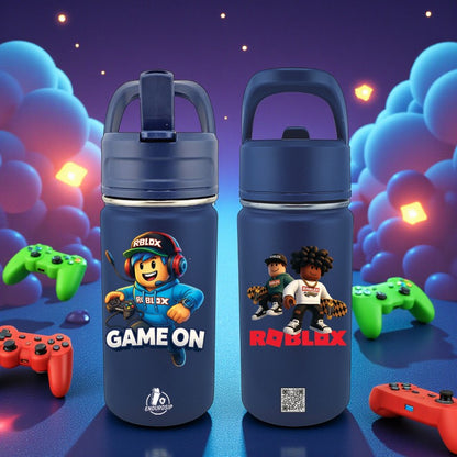 12 oz Kids Water Bottle Tumbler – Roblox-Inspired Front & Back | UVDTF 3D Permasticker | Leak-Proof, Insulated, Stainless Steel