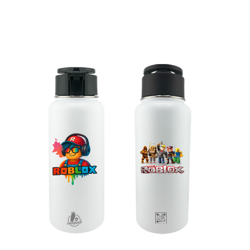 Roblox Neon White 32oz Stainless Steel Magnetic Lid Bottle – Dual 3D UVDTF Stickers (2-Sided)