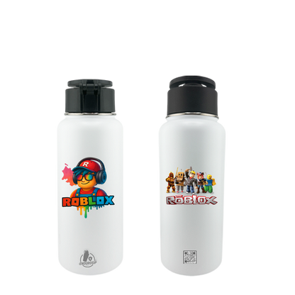 Roblox Neon White 32oz Stainless Steel Magnetic Lid Bottle – Dual 3D UVDTF Stickers (2-Sided)