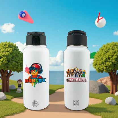 Roblox Neon White 32oz Stainless Steel Magnetic Lid Bottle – Dual 3D UVDTF Stickers (2-Sided)
